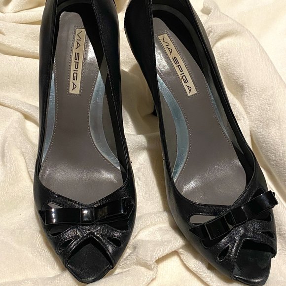 Via Spia black peep-toe pump - sz 7.5 - Picture 1 of 12